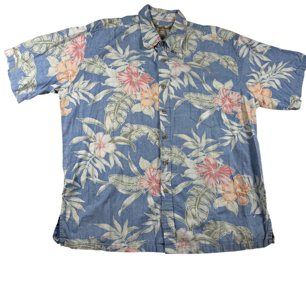 Cooke Street Honolulu Mens XL Blue Floral Hawaiian Aloha Shirt Cotton Y2K Skater